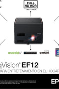 Epson EpiqVision Mini EF12 Smart Streaming Laser Projector, HDR, Android TV, Movies, Family Gaming, Portable, sound by Yamaha, 3LCD, Full HD 1080p, 1000 lumens Color & White Brightness Bluetooth Black - with | Sold by Uncle Wiener's Wholesale