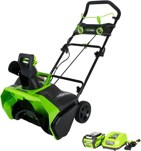 Greenworks 40V (75+ Compatible Tools) 20” Brushless Cordless Snow Blower, 4.0Ah Battery and Charger Included, model SNF401 - with Green | Sold by Uncle Wiener's Wholesale