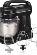 Hamilton Beach Electric Stand Mixer, 4 Quarts, Dough Hook, Flat Beater Attachments, Splash Guard 7 Speeds With Whisk, Black With Top Handle - with | Sold by Uncle Wiener's Wholesale