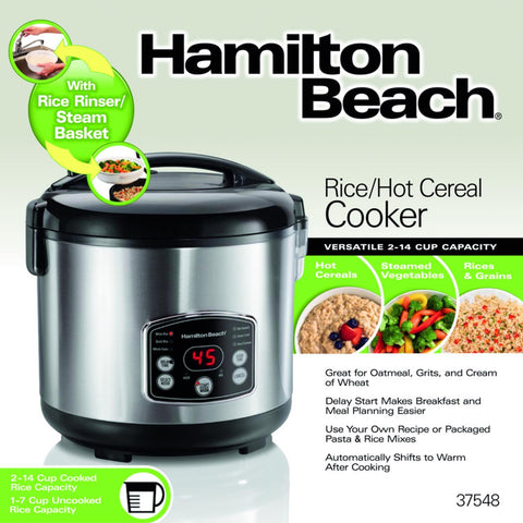 Hamilton Beach Silver 14 cups Programmable Rice Cooker - with 11 in x 11 in x 11.2 in | Sold by Uncle Wiener's Wholesale