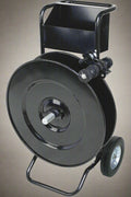 “Heavy-duty red strapping cart for warehouse use”

“Black industrial poly and steel banding cart with storage tray”