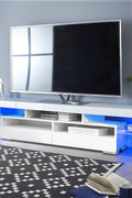 High Gloss White LED TV Stand with Remote Lighting and Storage Shelves for Modern Living Rooms