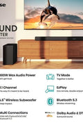 Hisense 3.1 Channel Soundbar with Wireless Subwoofer – Model HS3100
Black Dolby Atmos 480W Soundbar with Wireless Subwoofer by Hisense
Hisense HS3100 3.1 Soundbar Setup with HDMI ARC and Bluetooth