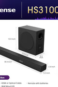 Hisense HS3100 - 3.1 Channel 480W Soundbar with 6.5 inch Wireless Subwoofer, 3 Full - Range Speakers, 2 tweeters, 480W Max Audio Power, 5.3 Wireless Bluetooth, Powered by DTS Virtual:X, Roku TV Ready - with | Sold by Uncle Wiener's Wholesale