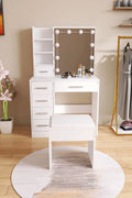 White Hollywood Vanity Set with LED Mirror, Drawers, and Padded Stool