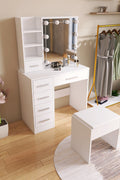 White Hollywood Vanity Set with LED Mirror, Drawers, and Padded Stool