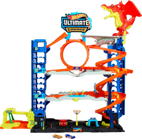 Hot Wheels City Toy Car Track Set Ultimate Garage with 2 Die - Cast Toy Cars & Car - Eating Dragon, Stores 50+ Vehicles, 4 Levels - with | Sold by Uncle Wiener's Wholesale
