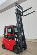 CanLift 5,500 lb electric forklift front side view

Side profile of electric forklift with red cabin

CanLift warehouse forklift with 4-foot lift

Battery-powered forklift in industrial setting

Forklift with cabin and side shift attachment