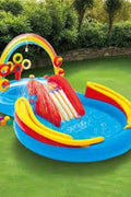 Intex Rainbow Ring Inflatable Paddling Pool Play Center – Kids Water Park with Slide & Sprayers | Model 57453 - with | Sold by Uncle Wiener's Wholesale