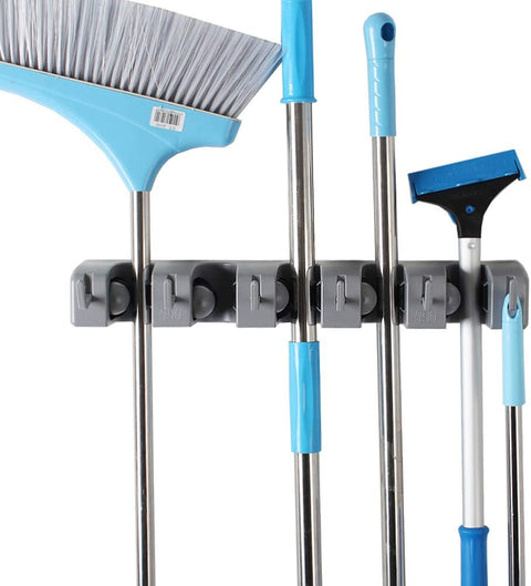 JIAHAI Mop Broom Holder Garden Tools Wall Mounted Commercial Organizer Storage Rack for Kitchen Garden and Garage,Laundry Offices?Spring Loaded Mop Hanger Handles Up to 1.5 - Inches?Gray Heavy Duty - with | Sold by Uncle Wiener's Wholesale