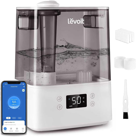 LEVOIT Smart Humidifiers for Bedroom Large Room Home,(6L) Cool Mist Top Fill Essential Oil Diffuser for Baby & Plants,Smart App & Voice Control, Rapid Humidification & Auto Mode - Quiet Sleep Mode, Gray - with Gray | Sold by Uncle Wiener's Wholesale