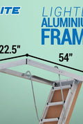 10-foot aluminum attic ladder for 54 x 22.5 ceiling opening
LITE attic ladder with 375 lb capacity – folding design
Type IAA-rated heavy-duty aluminum attic ladder
Attic ladder with wide non-slip treads for safe access