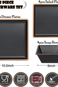 Melamine Dinnerware Sets Service for 4, Square Dinner Plates and Bowls Set,12 - Piece Set Non - breakable Lightweight Dinner Tableware for Indoor/Outdoor Use - with Metallic bronzed edge | Sold by Uncle Wiener's Wholesale
