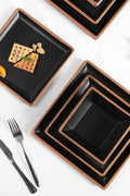 Melamine Dinnerware Sets Service for 4, Square Dinner Plates and Bowls Set,12 - Piece Set Non - breakable Lightweight Dinner Tableware for Indoor/Outdoor Use - with Metallic bronzed edge | Sold by Uncle Wiener's Wholesale