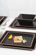 Melamine Dinnerware Sets Service for 4, Square Dinner Plates and Bowls Set,12 - Piece Set Non - breakable Lightweight Dinner Tableware for Indoor/Outdoor Use - with Metallic bronzed edge | Sold by Uncle Wiener's Wholesale