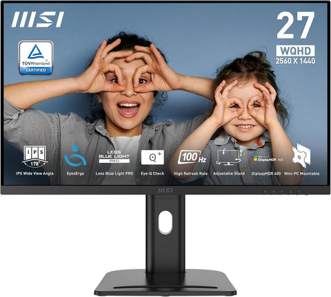MSI PRO MP273QP E2 27 - inch IPS 2560 x 1440 (QHD) Computer Monitor, 100Hz, HDR400, Free - Sync, HDMI, DP Port, VESA Mountable, Height Adjustable, Tilt, Speaker, 1ms, Black - with | Sold by Uncle Wiener's Wholesale