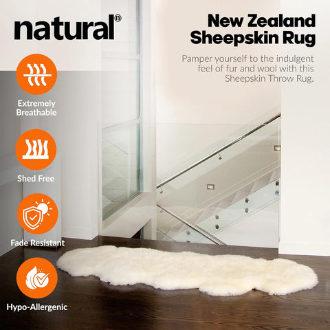 Natural Sheepskin Rug with Thick and Lush 2.5 Inch Pile | Hypoallergenic Sheep Fur Rug with Anti - Skid Back l Sheepskin Wool Area Rugs, Natural, 7 ft x 6 ft - with Natural | Sold by Uncle Wiener's Wholesale
