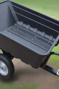 10 cu ft black poly ATV dump cart with 650 lb capacity and pneumatic tires – heavy-duty garden and lawn mower utility trailer
