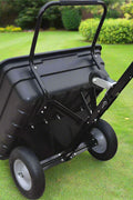 10 cu ft black poly ATV dump cart with 650 lb capacity and pneumatic tires – heavy-duty garden and lawn mower utility trailer