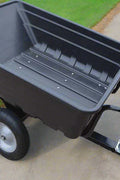 10 cu ft black poly ATV dump cart with 650 lb capacity and pneumatic tires – heavy-duty garden and lawn mower utility trailer