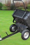 10 cu ft black poly ATV dump cart with 650 lb capacity and pneumatic tires – heavy-duty garden and lawn mower utility trailer
