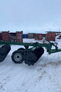 10 FT Hydraulic Offset Tractor Disc Harrow in field setup
Side view of 10-foot disc harrow with 28 manganese steel blades
Rear blade configuration of hydraulic disc harrow
Top view showing hydraulic tubing and disc spacing
Offset disc harrow mounted on green tractor for field work