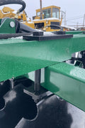 10 FT Hydraulic Offset Tractor Disc Harrow in field setup
Side view of 10-foot disc harrow with 28 manganese steel blades
Rear blade configuration of hydraulic disc harrow
Top view showing hydraulic tubing and disc spacing
Offset disc harrow mounted on green tractor for field work