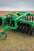 10 FT Hydraulic Offset Tractor Disc Harrow in field setup
Side view of 10-foot disc harrow with 28 manganese steel blades
Rear blade configuration of hydraulic disc harrow
Top view showing hydraulic tubing and disc spacing
Offset disc harrow mounted on green tractor for field work