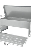 Automatic pedal chicken feeder with open lid and feeding hens
Stainless steel rat-proof chicken feeder for backyard flocks
Outdoor poultry feeder with 10kg capacity and anti-slip treadle
Front view of the self-opening chicken feeder with side panel open