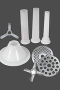 #10 Meat Grinder Kit – Includes Plates and Funnels

Grinding Plate Closeup – Coarse and Fine Options