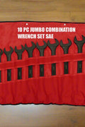10-piece black oxide jumbo combination wrench set
SAE jumbo wrenches in roll pouch
black oxide combination wrench sizes 1-5/16" to 2"
close-up of wrench heads and panel grip
heavy-duty industrial wrench set for mechanics