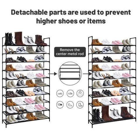 10-Tier Shoe Rack Organizer – Full Front View

Space-Saving Shoe Shelf with 50 Pairs Capacity

Removable Tier Shoe Storage Rack – Assembly Guide

Compact Shoe Organizer – Closet and Entryway Use