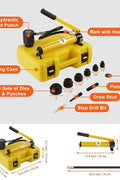 10 Ton Hydraulic Knockout Punch Kit with dies and carrying case
Professional metal hole punch driver set for conduit installation
Hydraulic hole punch with pump and 6 die sizes