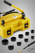 10 Ton Hydraulic Knockout Punch Kit with dies and carrying case
Professional metal hole punch driver set for conduit installation
Hydraulic hole punch with pump and 6 die sizes