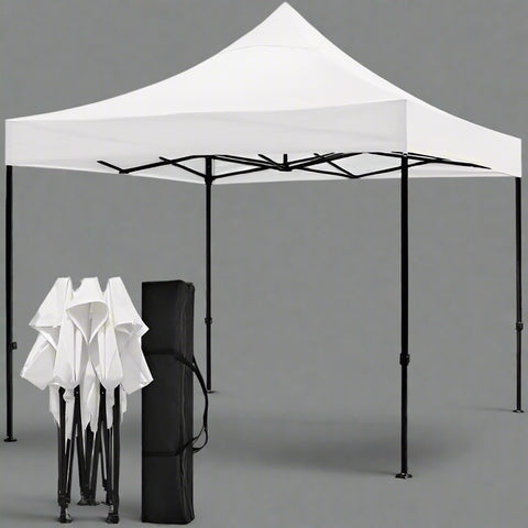 10x10 white gazebo with windows full view

side view of pop-up canopy tent with cathedral windows

steel frame and truss system of event gazebo

pop-up tent folded frame close-up