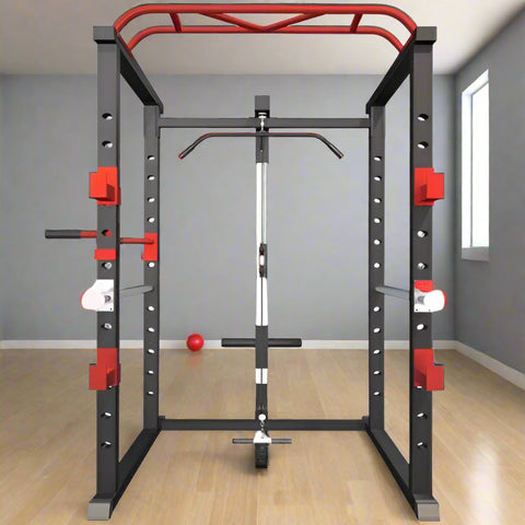 “1000 LB power cage with multi-grip pull-up bar”

“Adjustable squat rack with J-hooks and safety bars”

“Full home gym rack with optional lat pulldown”