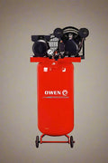 Red 100L electric air compressor with wheels and dual pressure gauges