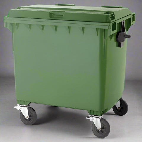 1100L Heavy-Duty Trash Bin – Front View
Side Profile of Green 660L Recycling Bin
Mobile Trash Can with Caster Wheels – Angle View
Locking Brake Mechanism – Close-Up
UV-Resistant Plastic – Heavy-Duty Construction