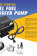 110V Diesel Fuel Transfer Pump – YYT80A Box and Motor Display
Diesel Transfer Kit – 550W Motor with Fittings and Accessories
High Flow 80L/min Diesel Transfer Pump – AC Powered Setup