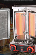 Stainless steel shawarma grill with dual burners
110V electric kebab machine for commercial use
Countertop shawarma grill with propane compatibility
Heavy-duty stainless kebab grill with meat skewers
Rotisserie shawarma machine for restaurant kitchens