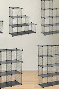12-cube wire grid organizer with solid base
Modular cube storage shelf system for closet and home
black wire cube shelving unit with interlocking design
