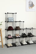12-cube wire grid organizer with solid base
Modular cube storage shelf system for closet and home
black wire cube shelving unit with interlocking design