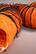 12" industrial blower fan with attached orange hose

Side view of portable utility exhaust fan

Flexible 25 ft ventilation hose included

Blower fan setup with duct for construction use

Rear fan view with protective grill and carry handle