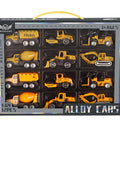 12-piece metal toy construction set with mini dump trucks and cranes
Diecast mini construction vehicles for kids
Toy bulldozers, cranes, and excavators in play set
Realistic toy construction vehicles for toddlers
Yellow mini alloy construction trucks in box set