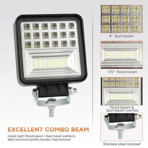pair of 4-inch 126W LED work light bars for off-road vehicles and utility equipment