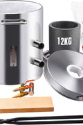 "12KG dual burner propane smelting furnace with accessories"

"Metal melting furnace kit with tongs and graphite crucible"

"Side view of propane furnace for aluminum and gold melting"

"Dual burner stainless steel smelter with open lid"

"Complete DIY metal melting setup with regulator and hose"