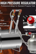 "12KG dual burner propane smelting furnace with accessories"

"Metal melting furnace kit with tongs and graphite crucible"

"Side view of propane furnace for aluminum and gold melting"

"Dual burner stainless steel smelter with open lid"

"Complete DIY metal melting setup with regulator and hose"