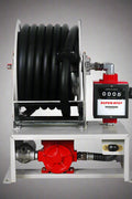 12V & 110V diesel fuel transfer pump with 50ft auto-retractable hose reel
Red and black heavy-duty diesel transfer pump with flow meter
Cast iron diesel fuel pump on steel frame with hose reel