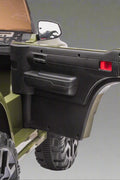Olive green Toyota-style ride-on pickup truck for kids

Side view of remote-control kids truck with leather seat

Child’s electric ride-on truck with LED headlights

Toyota ride-on truck in olive green with suspension

Battery-powered pickup truck for toddlers
