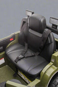 Olive green Toyota-style ride-on pickup truck for kids

Side view of remote-control kids truck with leather seat

Child’s electric ride-on truck with LED headlights

Toyota ride-on truck in olive green with suspension

Battery-powered pickup truck for toddlers